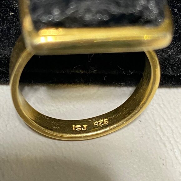 Ring Raw Possibly Obsidian Size 9 Rectangle Gold Over Sterling Silver 925 ISJ - Picture 14 of 14